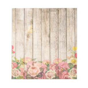 Vintage Rustic Romantic Roses Wood Notepad