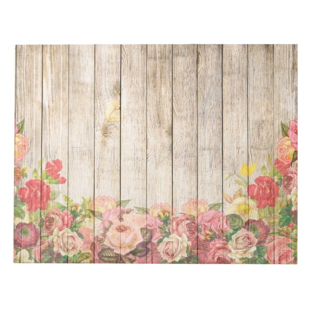 Vintage Rustic Romantic Roses Wood Notepad (Front)
