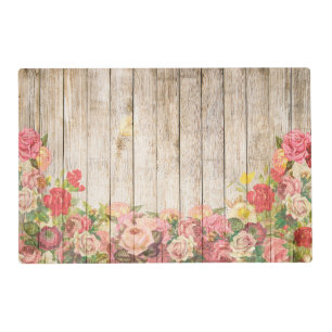 Vintage Rustic Romantic Roses Wood Placemat