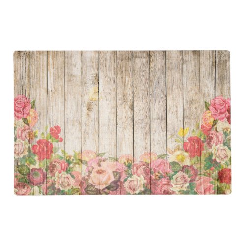 Vintage Rustic Romantic Roses Wood Placemat