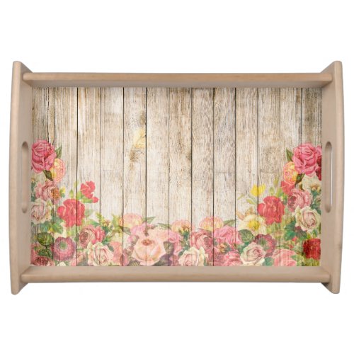 Vintage Rustic Romantic Roses Wood Serving Tray