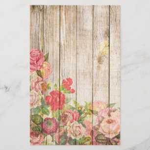 Vintage Rustic Romantic Roses Wood Stationery