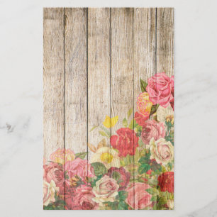 Vintage Rustic Romantic Roses Wood Stationery