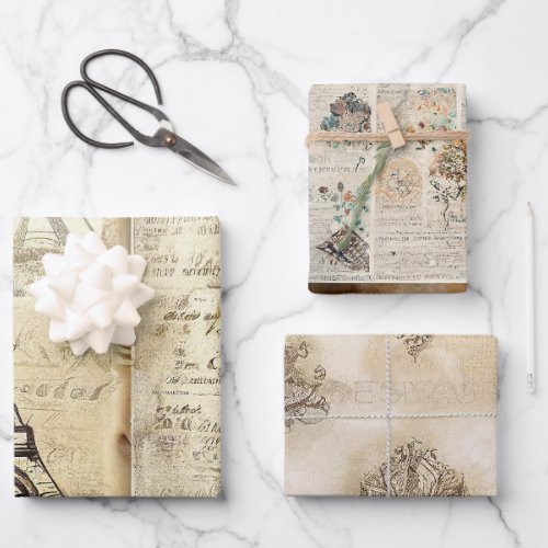  Vintage Rustic RomanticParis Wrapping Paper Sheets