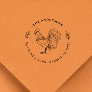 Vintage & Rustic Rooster Custom Name & Address Rubber Stamp