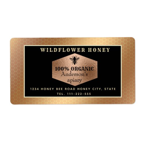 Vintage rustic rose gold  queen bee honey jar label
