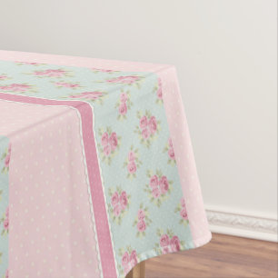 Vintage Rustic Roses Polka Dots Farmhouse Pink Tablecloth