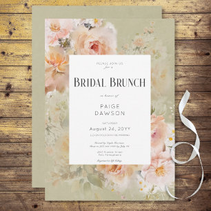 Vintage Rustic Sage Floral Frame Bridal Brunch Invitation