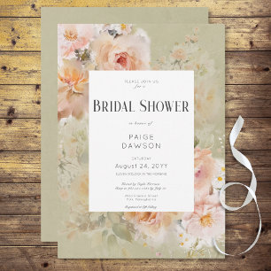 Vintage Rustic Sage Floral Frame Bridal Shower Invitation