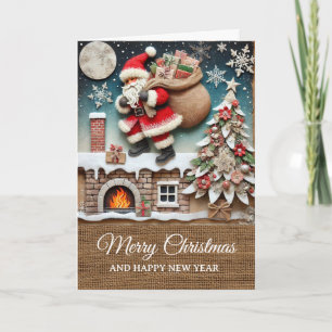 Vintage Rustic Santa Chimney Merry Christmas  Card