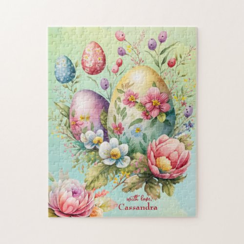 Vintage Rustic Shabby Blue Pastel Easter Eggs Boho Jigsaw Puzzle