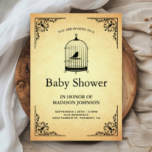 Vintage Rustic Shabby Chic Birdcage Baby Shower Invitation