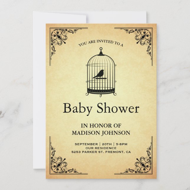 Vintage Rustic Shabby Chic Birdcage Baby Shower Invitation (Front)