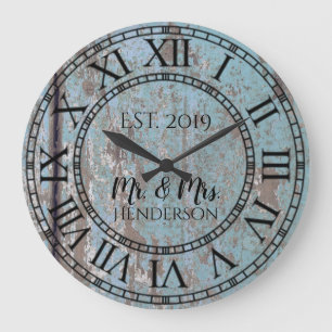 Vintage Rustic Shabby Chic Distressed Antique Wood Large Clock