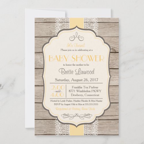 Vintage Rustic Shower Invitation Baby or Bridal Invitation