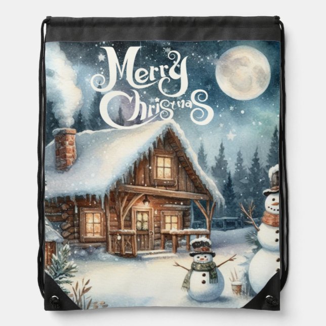 Vintage/Rustic/Snowman/Christmas Drawstring Bag (Front)