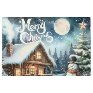 Vintage/Rustic/Snowman/Christmas Metal Print