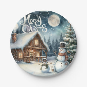 Vintage/Rustic/Snowman/Christmas Paper Plates