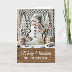Vintage Rustic Snowman Merry Christmas Card