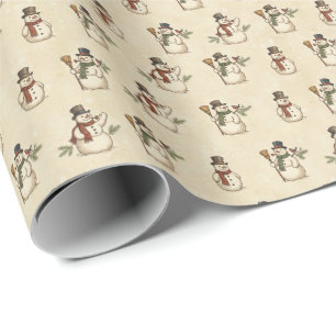 Vintage Rustic Snowman Wrapping Paper