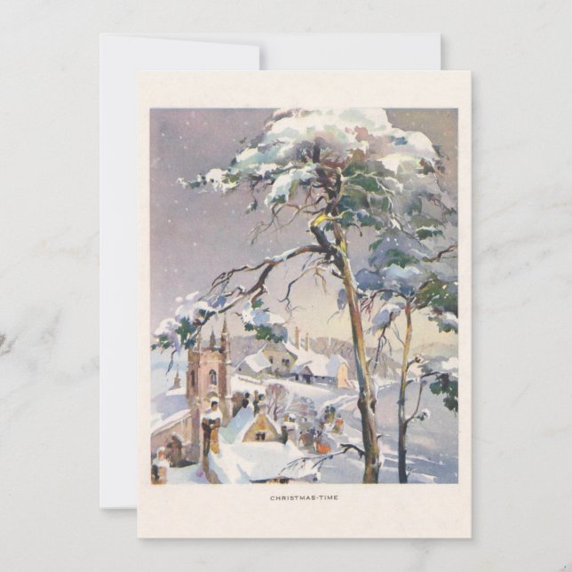 Vintage Rustic Snowy Winter Chistmas Village Holiday Card (Front)