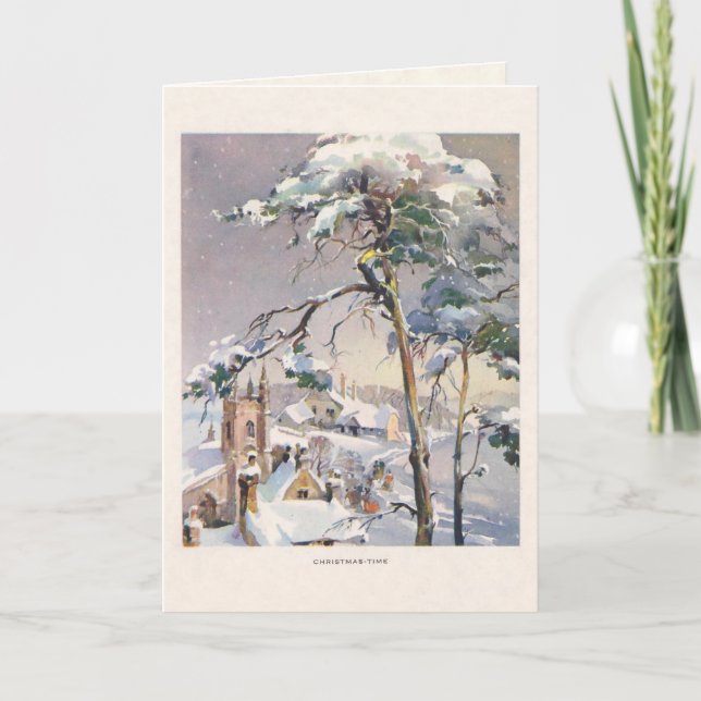 Vintage Rustic Snowy Winter Chistmas Village Holiday Card (Front)