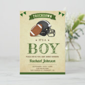 Vintage Rustic Sports Boy Football Baby Shower Invitation (Standing Front)