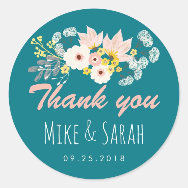 Vintage Rustic Spring Flower Wedding Favor Sticker (Front)