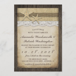 Vintage Rustic Starfish Beach Wedding Invitations