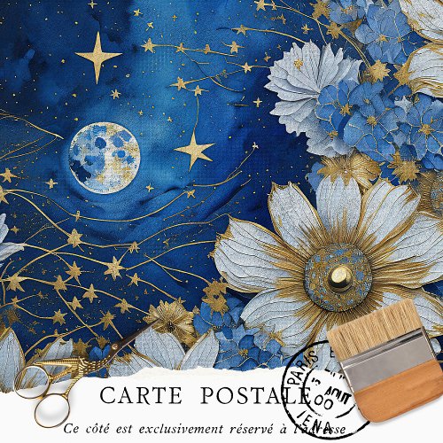 Vintage Rustic Stars Moon Floral Decoupage  Tissue Paper