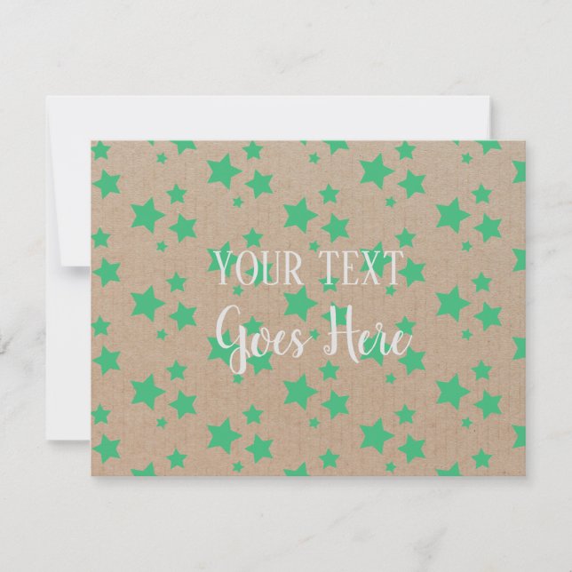 Vintage Rustic Stars Pattern Kraft Paper Green Invitation (Front)