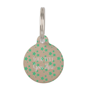 Vintage Rustic Stars Pattern Kraft Paper Green Pet ID Tag