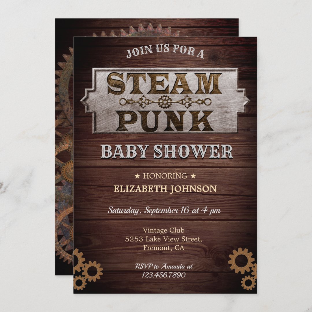 Vintage Rustic Steampunk Baby Shower Invitation Zazzle
