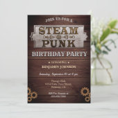 Vintage Rustic Steampunk Birthday Party Invitation (Standing Front)