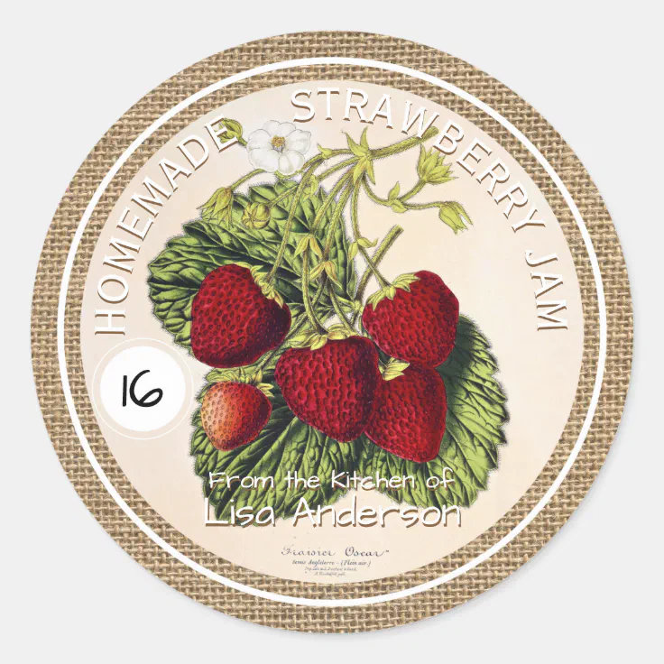 Vintage Rustic Strawberry Jam custom Sticker Label | Zazzle