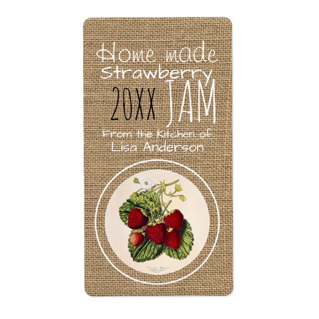 Vintage Rustic Strawberry Jam personalized Label (Front)