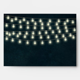 Vintage Rustic String Lights Navy Blue Wedding Envelope