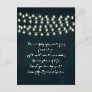 Vintage Rustic String Lights Navy Blue Wedding Postcard