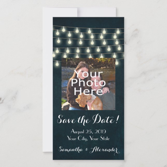 Vintage Rustic String Lights Save the Date (Front)