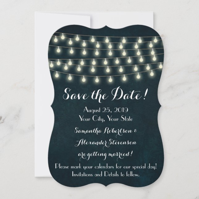 Vintage Rustic String Lights Save the Date (Front)