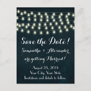 Vintage Rustic String Lights Save the Date Announcement Postcard