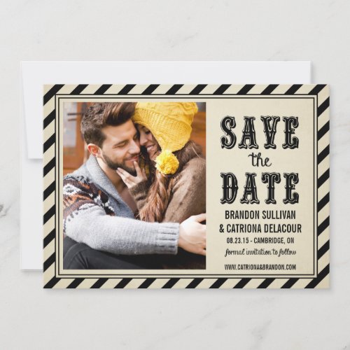 Vintage Rustic Stripes Save the Date Announcement