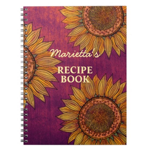  Vintage Rustic Sunflower Art Purple Custom Recipe Notebook