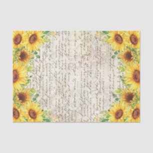 Vintage Rustic Sunflower Old Letter Decoupage Tissue Paper