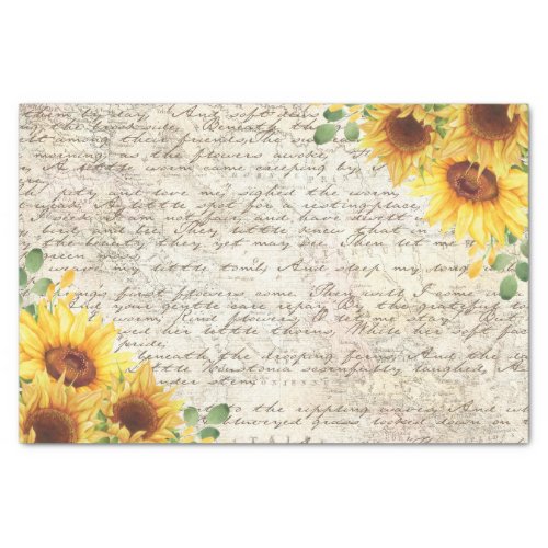 Vintage Rustic Sunflower Old Letter Decoupage Tissue Paper