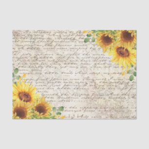 Vintage Rustic Sunflower Old Letter Decoupage Tissue Paper