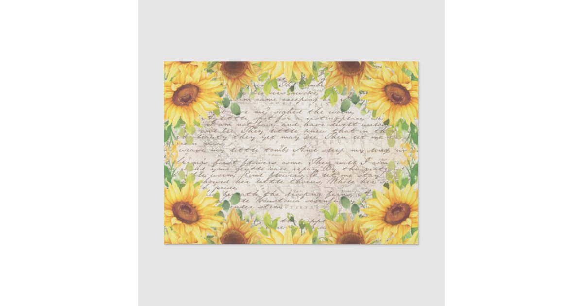 Vintage Rustic Sunflower Old Letter Decoupage Tissue Paper | Zazzle
