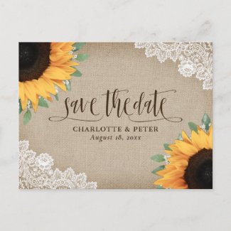 Vintage Rustic Sunflower Wedding Save The Date Announcement Postcard