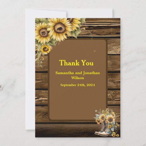 Vintage Rustic Sunflowers Country Thank You Card