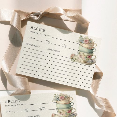 Vintage Rustic Tea Party Bridal Shower Recipe Card